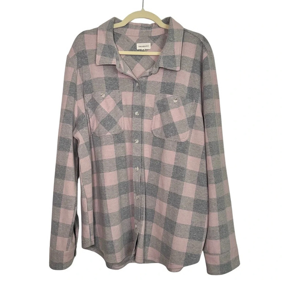 Thread & Supply Tops - 046. Thread & Supply Pink and Grey Button Down Flannel Top